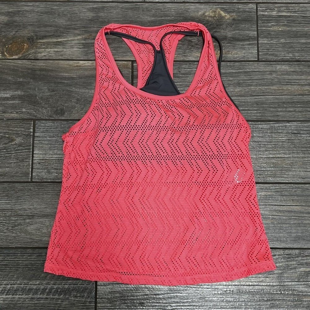 NWT GO by Gossip Sporty Splice Tankini Small Swimsuit Top Sports Bra Coral Gray - Picture 2 of 11